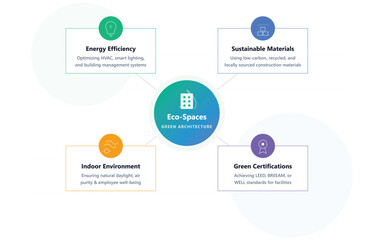 Obraz premium Eco spaces infographic with sustainable building concepts Vector