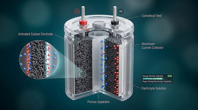 Premium 3D Supercapacitor Cutaway Scientific Visualization Electrochemical Energy Storage