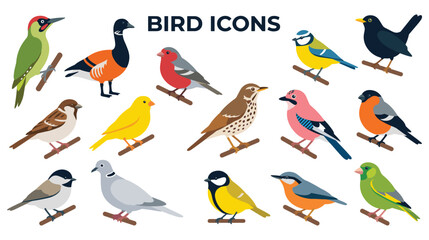 Diverse collection of wild birds perched on branches. © NAZMA