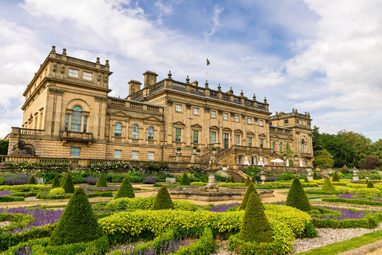 Parterre gardens at Harewood House, the18th-century stately home near Leeds in Yorkshire.