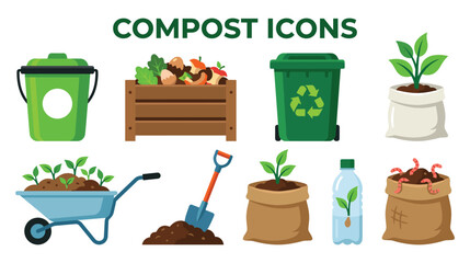 Garden and recycling concept with various compost icons. © NAZMA