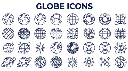 Outline globe icons representing global network systems. © NAZMA