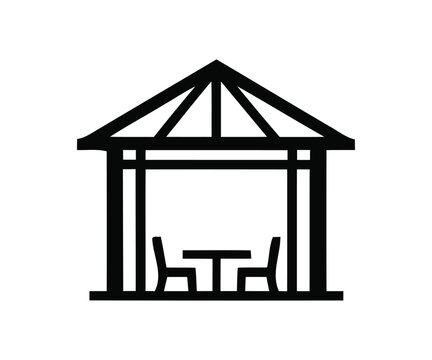 PrintTitle: Outdoor park gazebo pavilion table seating infrastructure icon