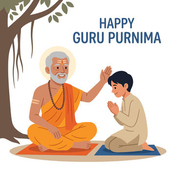Happy Guru Purnima: Guru blessing student under tree with blessings