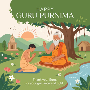 Happy Guru Purnima: Guru Blessing Student, Spiritual Learning, Indian Festival