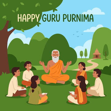 Happy Guru Purnima: Guru Teaching Students in Outdoor Meditation Circle