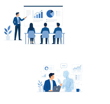 Vsai business people having presentation, collaborating with artificial intelligence