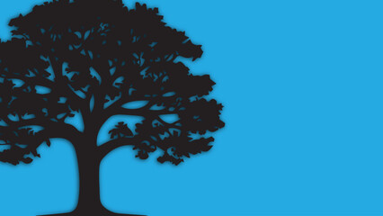 A large tree silhouette stands alone against a clear blue sky background in a natural landscape scene with MS 06032618.eps illustration © elfatih
