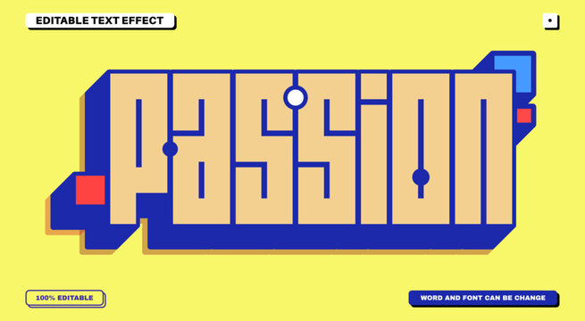 Passion 3D Editable Text Effect with Bold Geometric Block Typography and Minimalist Bauhaus Style