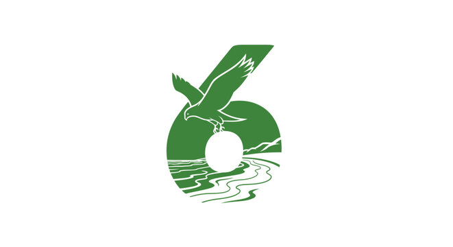 Green snake forming the number six with water waves.