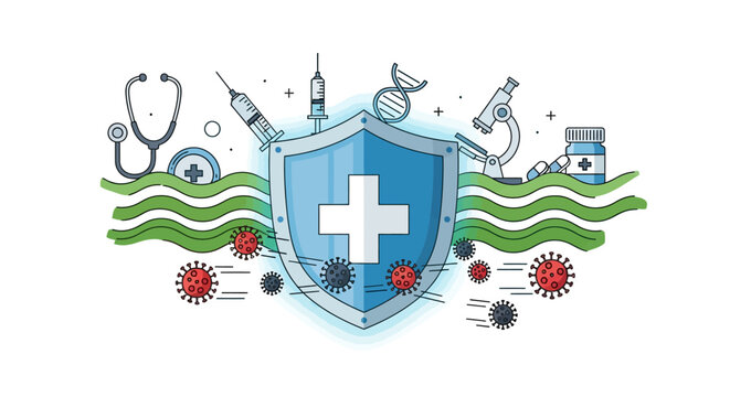 Medical Shield Protects Against Viruses and Disease, Healthcare Concept