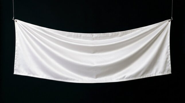 Pristine white fabric canvas hanging against a dark studio background with soft elegant folds for luxury branding and event marketing