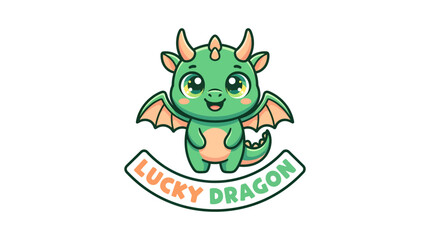 Fototapeta premium Cute Cartoon Lucky Dragon Mascot with Friendly Expression.