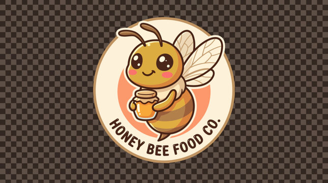 Cute Honey Bee Food Company Logo Design Illustration.