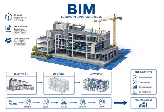 air conditioning system in a factory BIM concept illustration