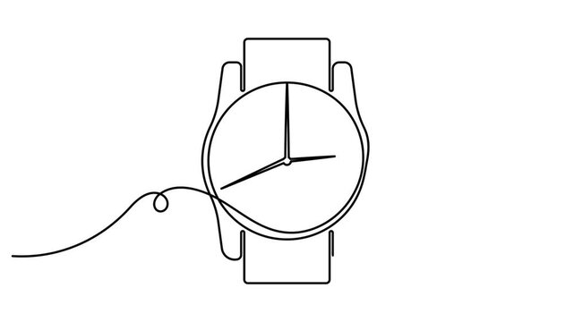 Hand drawn timepiece clock icon sign continuous one line drawing on white background minimalist start timeline clockwork maintenance symbol 4k animation video