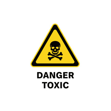 Yellow triangle danger toxic warning sign with skull and crossbones symbol.