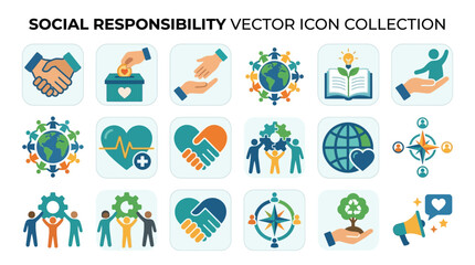 Fototapeta premium Social responsibility vector icons collection for eco friendly business and community.
