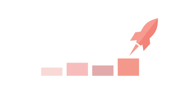Rocket soars up graph chart with pink squares in office