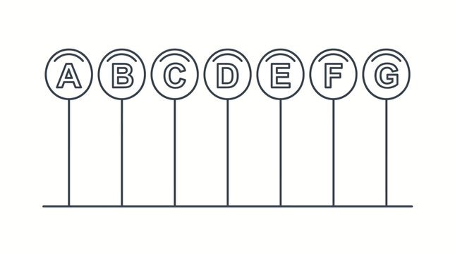 An illustration shows seven letters on poles in a line outdoors.