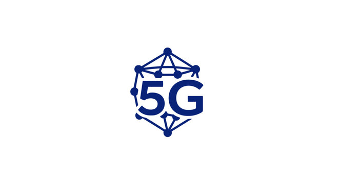 5G network technology logo with hexagonal node design.