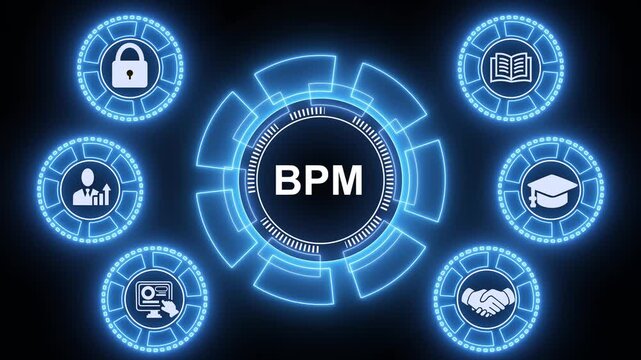 BPM Business process management system technology concept, business insights from large data sets, Animated data analytics banner web icons isolated
