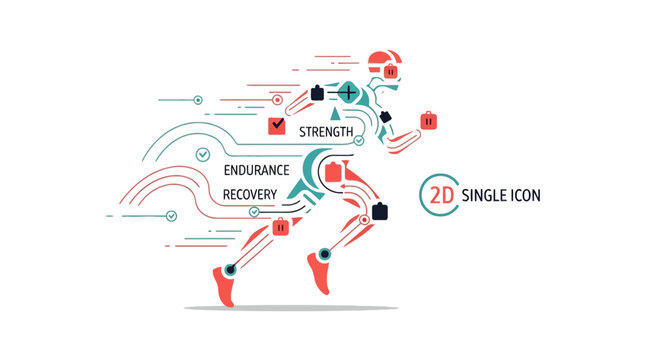 Abstract runner figure with performance data and energy lines.