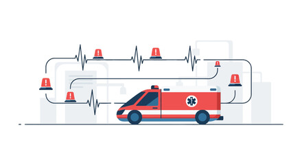 Fototapeta premium Ambulance traveling with medical pulse line graphic