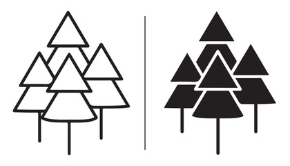 Fototapeta premium Contrasting Evergreen Trees: A graphic representation comparing minimalist depictions of evergreen trees, one set in outline and the other in solid black, symbolizing duality or comparison.