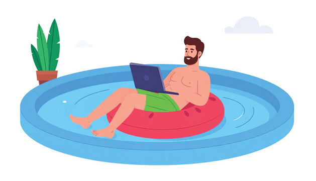 Man Relaxing on Inflatable Pool Float.