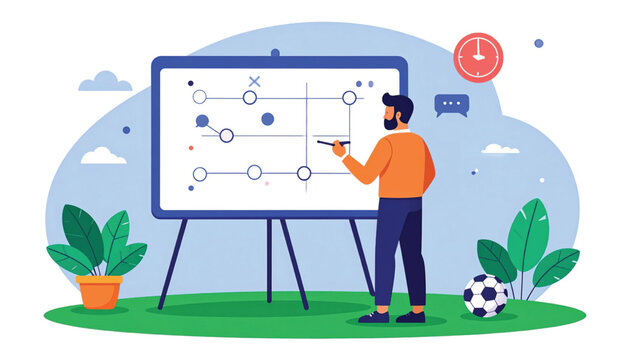 Man presenting soccer strategy plan.