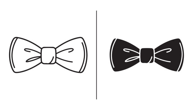 Bow Tie Icons: Two distinct bow tie illustrations, one outlined in black and white and the other a solid black silhouette, symbolizing formal wear and classic style.