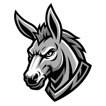 Colored modern fierce grey donkey mule horse head esports gaming logo vector illustration