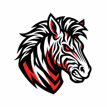 Colored modern fierce striped zebra horse head mane esports gaming logo vector illustration