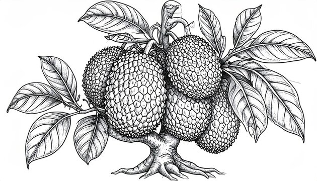 Detailed vintage engraving of a lychee fruit tree branch
