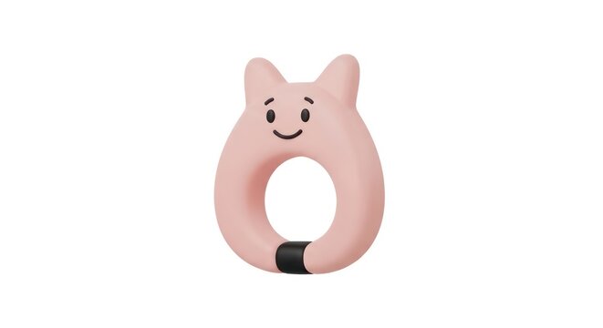 Pink cartoon pig baby teether toy.
