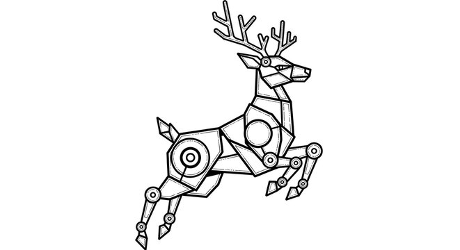 Geometric deer with antlers in a dynamic pose