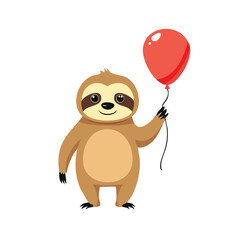 Obraz premium Cute cartoon sloth holding red balloon