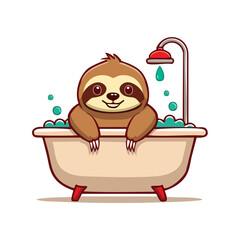 Obraz premium Cute cartoon sloth taking a bath in a tub