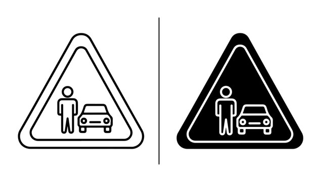 Pedestrian Crossing Signage: Two clear icons depict a pedestrian crossing warning sign, one in outline and the other inverted, symbolizing safety and caution for road users.
