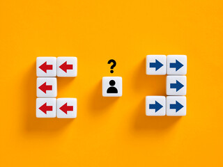 Obraz premium Person making a decision between two directions