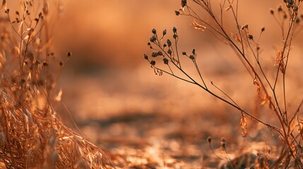 Fototapeta premium Detailed Macro Shot of Scorched Vegetation in Golden Hour Glow