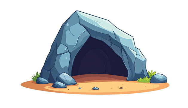 Large Gray Rock Cave Entrance Illustration.