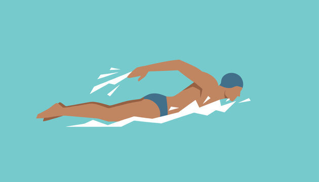 Athletic male swimmer executing a perfect freestyle stroke in clear blue water during a professional training session.