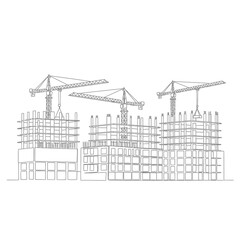 Fototapeta premium Construction site with cranes, building structures, line art