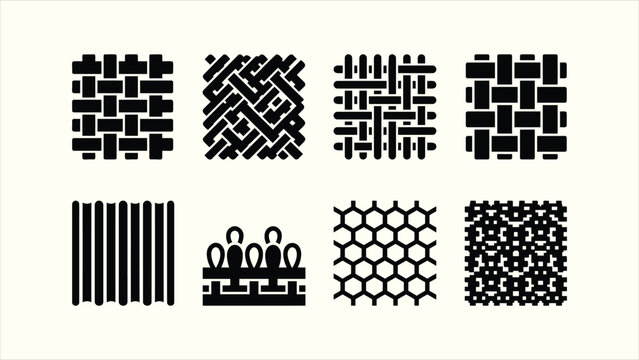 Fabric weaving structure textile pattern solid glyph icon set vector