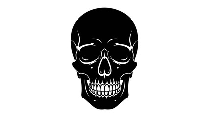 Gothic Black Skull: A striking graphic illustration of a black skull with hollow eye sockets and bared teeth, rendered in a bold, minimalist style, evoking a sense of mystery and the macabre. © mojahedh