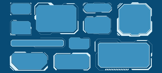 Sci-fi hud futuristic panel and frame vector set. Vector illustration of cyberpunk technology window borders, digital gaming dashboard menu box, and sci science fiction display element. © VisionaryFrames