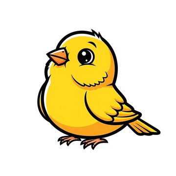 Yellow cartoon chick with big eyes smiling.