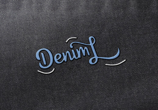 Blue Embroidery Text Effect Mockup